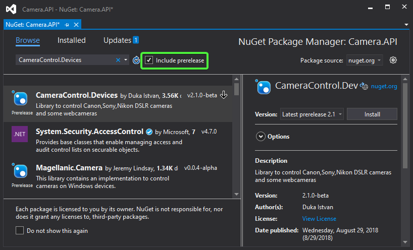 Nuget Package Manager in Visual Studio