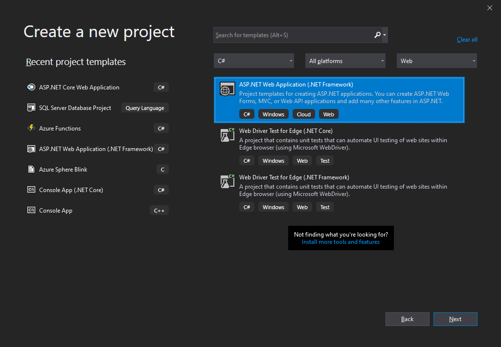 Creating an ASP.NET Web App project (.NET Framework)